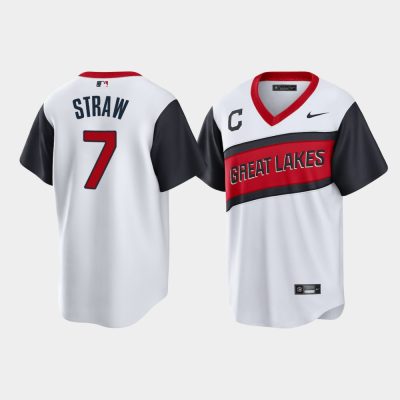 Cleveland Indians Myles Straw White 2021 Little League Classic Replica Jersey