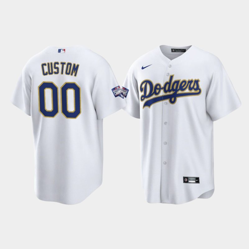 Custom Los Angeles Dodgers White 2021 Gold Program Replica Jersey