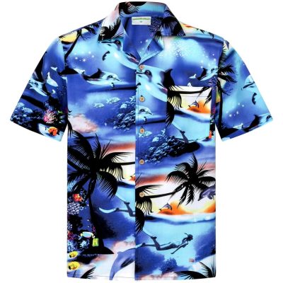 Hawaiian Shirt "Dolphin'S Ocean" For Men Dolphin Blue