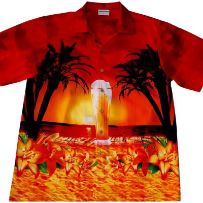 Hawaiian Shirt Hawaiian Shirt "Beer On The Beach" For Men Size M Beer Red