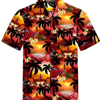 Hawaiian Shirt "Paradise Evening" For Men Beach Red