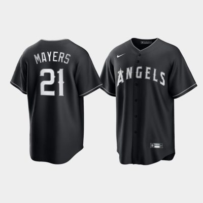 Los Angeles Angels Mike Mayers Black White 2021 All Black Fashion Replica Jersey