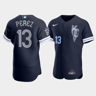 Men #13 Salvador Perez Kansas City Royals 2022 City Connect Jersey - Navy