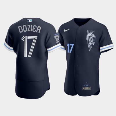 Men #17 Hunter Dozier Kansas City Royals 2022 City Connect Jersey - Navy