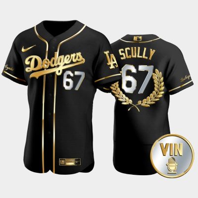 Men #67 Vin Scully Gold Edition Honor Vin Scully Los Angeles Dodgers Black Jersey