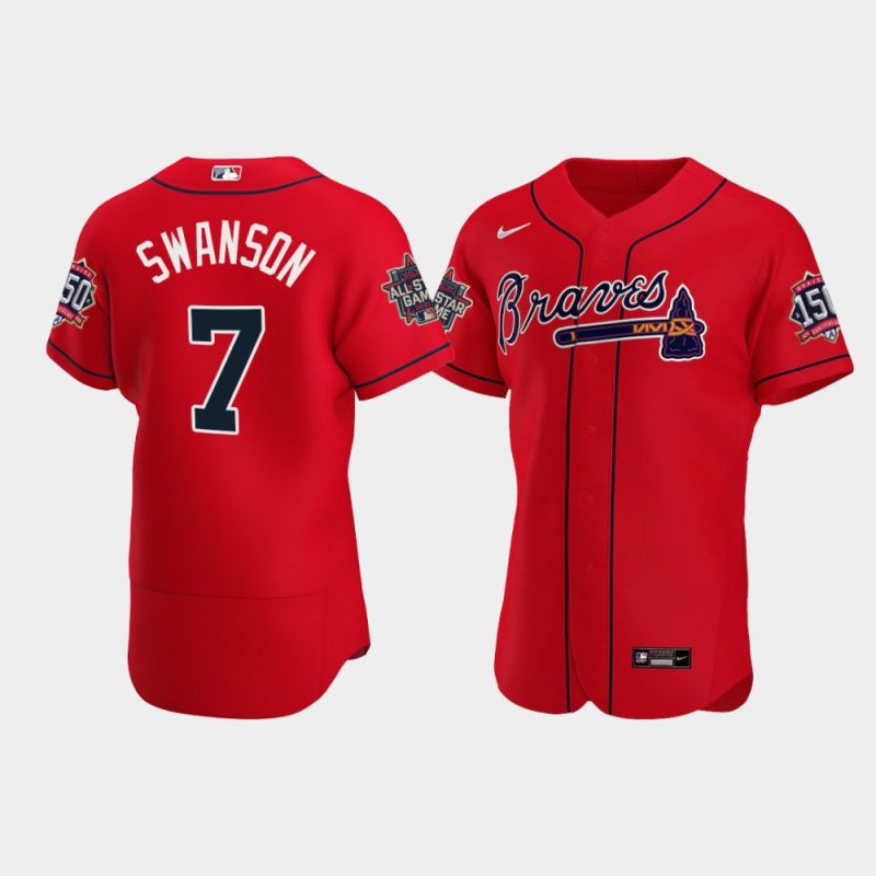 Men Atlanta Braves Dansby Swanson Red 2021 MLB All-Star Alternate Game Patch Jersey