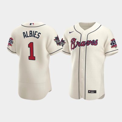 Men Atlanta Braves Ozzie Albies Cream 2021 MLB All-Star Alternate Game Patch Jersey