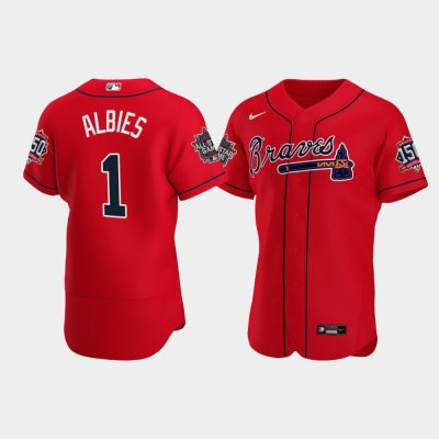 Men Atlanta Braves Ozzie Albies Red 2021 MLB All-Star Alternate Game Patch Jersey