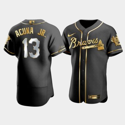 Men Atlanta Braves Ronald Acuna Jr. #13 Black Gold Edition Jersey