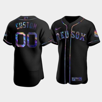 Men Boston Red Sox #00 Custom Black Golden Edition Holographic Jersey