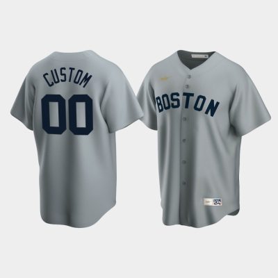 Men Boston Red Sox #00 Custom Cooperstown Collection Road Gray Jersey