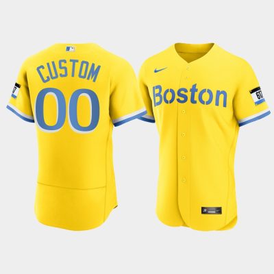 Men Boston Red Sox #00 Custom Gold 2021 City Connect Jersey