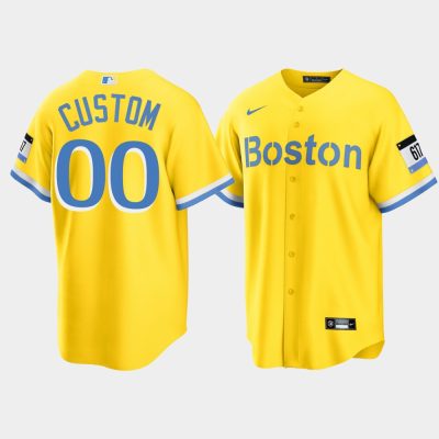 Men Boston Red Sox #00 Custom Gold 2021 City Connect Replica Jersey