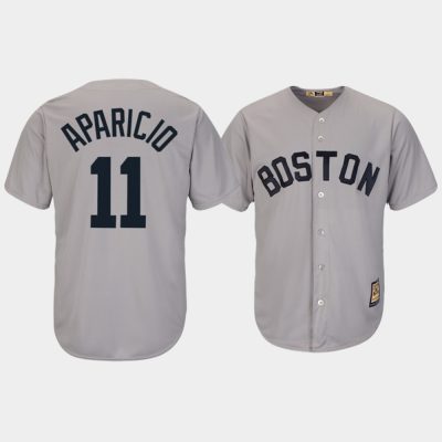 Men Boston Red Sox #11 Luis Aparicio Cooperstown Collection Cool Base Gray Majestic Jersey