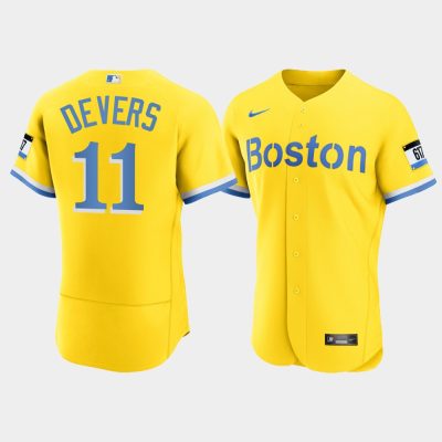 Men Boston Red Sox #11 Rafael Devers Gold 2021 City Connect Jersey