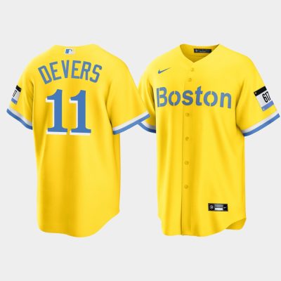 Men Boston Red Sox #11 Rafael Devers Gold 2021 City Connect Replica Jersey