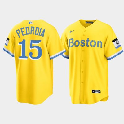 Men Boston Red Sox #15 Dustin Pedroia Gold 2021 City Connect Replica Jersey