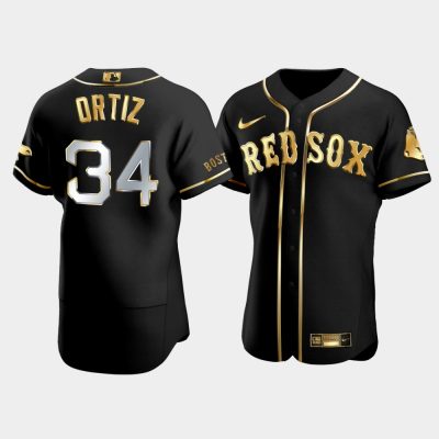 Men Boston Red Sox #34 David Ortiz Black Golden Edition Jersey