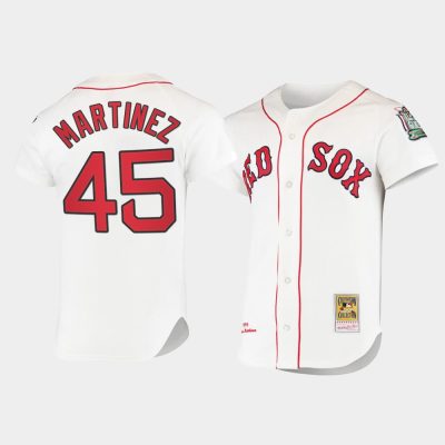 Men Boston Red Sox #45 Pedro Martinez Cooperstown Collection Home White Jersey