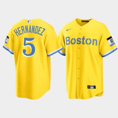 Men Boston Red Sox #5 Enrique Hernandez Gold 2021 City Connect Replica Jersey