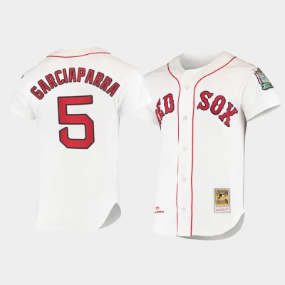 Men Boston Red Sox #5 Nomar Garciaparra Cooperstown Collection Home White Jersey