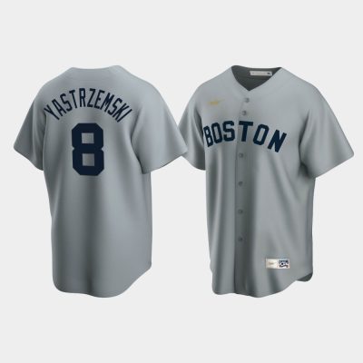 Men Boston Red Sox #8 Carl Yastrzemski Cooperstown Collection Road Gray Jersey