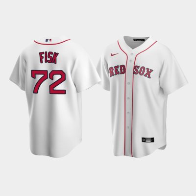 Men Boston Red Sox Carlton Fisk #72 White Replica Home Jersey