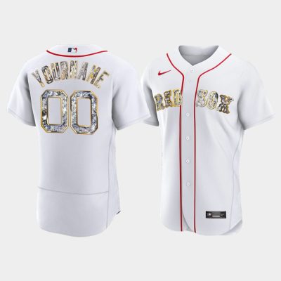 Men Boston Red Sox Custom White Jersey - Diamond Edition