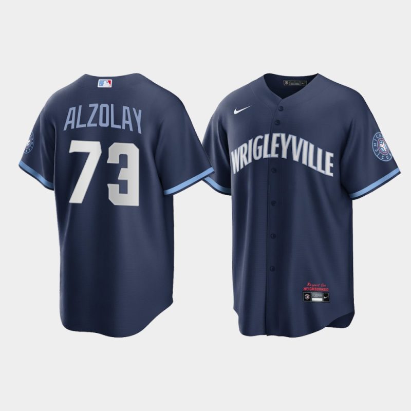 Men Chicago Cubs Adbert Alzolay #73 Navy 2021 City Connect Replica Jersey