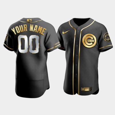 Men Chicago Cubs Custom #00 Black Golden Edition Jersey