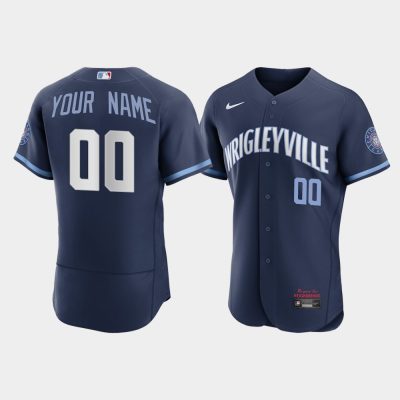 Men Chicago Cubs Custom #00 Navy 2021 City Connect Jersey