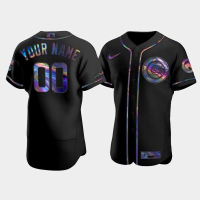 Men Chicago Cubs Custom Black Iridescent Logo Holographic Limited Jersey