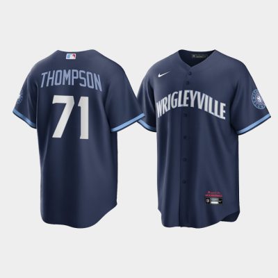 Men Chicago Cubs Keegan Thompson #71 Navy 2021 City Connect Replica Jersey