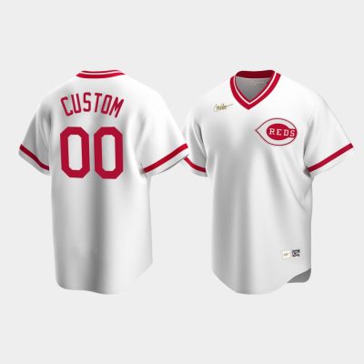 Men Cincinnati Reds #00 Custom Cooperstown Collection Home White Jersey
