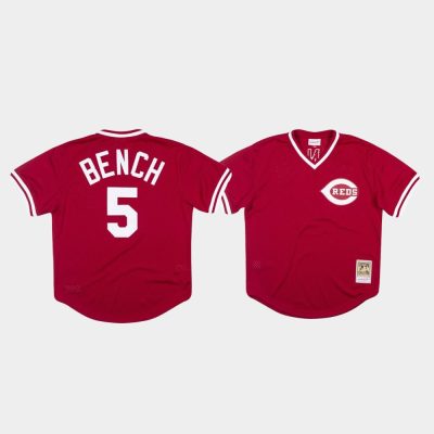 Men Cincinnati Reds #5 Johnny Bench Red 1983 BP Mesh Jersey