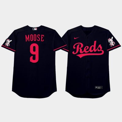 Men Cincinnati Reds #9 Mike Moustakas 2021 Players Weekend Moose Black Jersey