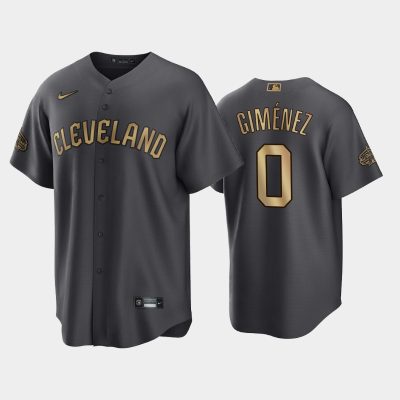 Men Cleveland Guardians Andres Gimenez #0 2022 MLB All-Star Game AL Charcoal Jersey Replica