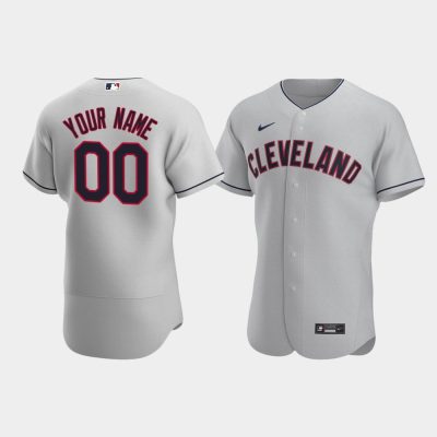 Men Cleveland Indians #00 Custom Gray 2020 Road Jersey