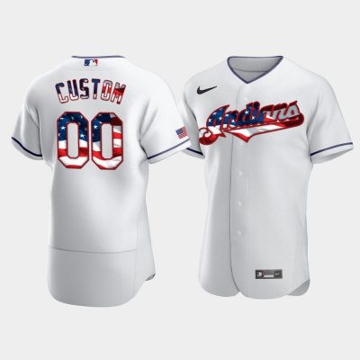 Men Cleveland Indians #00 Custom White 4th of July 2020 Stars & Stripes Jersey