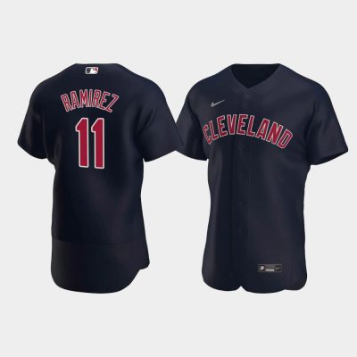 Men Cleveland Indians #11 Jose Ramirez Navy Player 2020 Alternate Jersey