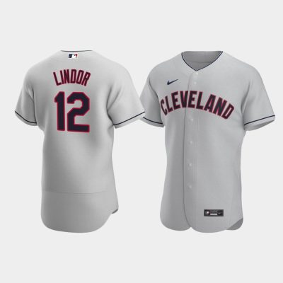 Men Cleveland Indians #12 Francisco Lindor Gray 2020 Road Jersey