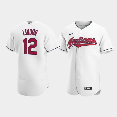 Men Cleveland Indians #12 Francisco Lindor White 2020 Home Jersey