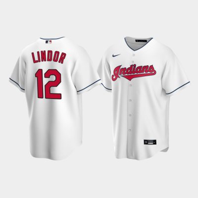 Men Cleveland Indians #12 Francisco Lindor White Replica Home Jersey