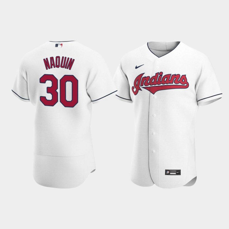 Men Cleveland Indians #30 Tyler Naquin White 2020 Home Jersey
