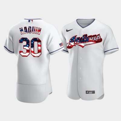 Men Cleveland Indians #30 Tyler Naquin White 4th of July 2020 Stars & Stripes Jersey
