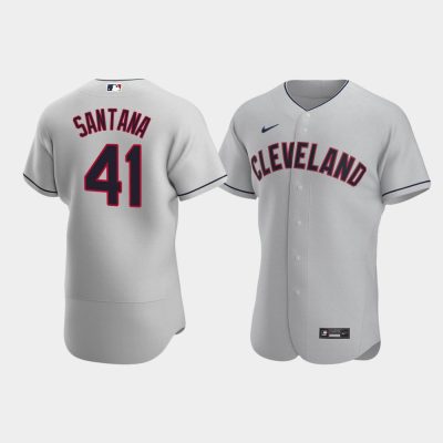 Men Cleveland Indians #41 Carlos Santana Gray 2020 Road Jersey
