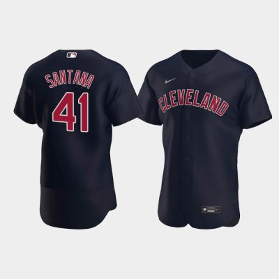 Men Cleveland Indians #41 Carlos Santana Navy Player 2020 Alternate Jersey