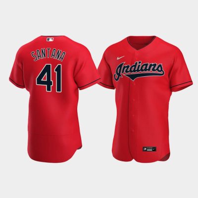 Men Cleveland Indians #41 Carlos Santana Red 2020 Alternate Jersey