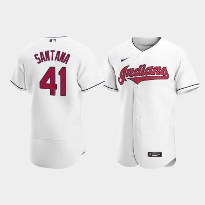Men Cleveland Indians #41 Carlos Santana White 2020 Home Jersey