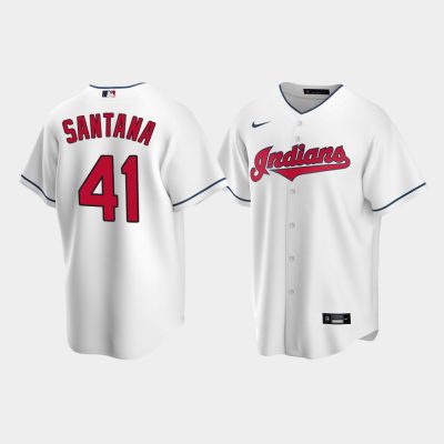 Men Cleveland Indians #41 Carlos Santana White Replica Home Jersey